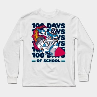 100 days of school typography featuring Astronauts dabbing on a rocket #1 Long Sleeve T-Shirt